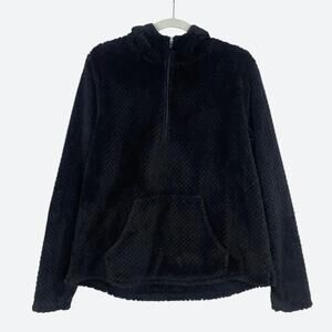Kohl's Black Fluffy Quarter Zip Hoodie Sweatshirt